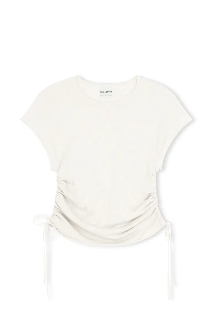 Gathered Knit T-Shirt - White^Zulu & Zephyr Store