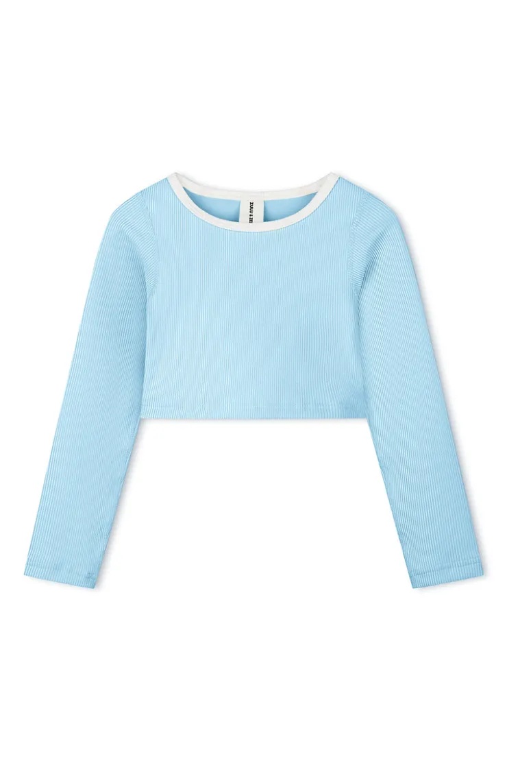 Mini Stripe Rib Crop Rashie - Shallow Blue^Zulu & Zephyr Best Sale