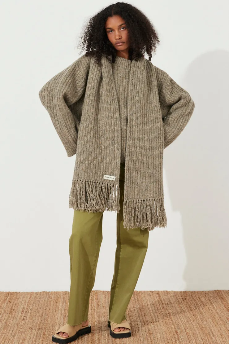 Olive Merino Wool Blend Knit Scarf^Zulu & Zephyr Shop