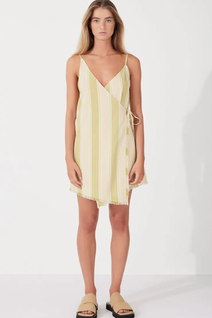 Olive Stripe Organic Cotton Wrap Mini Dress^Zulu & Zephyr New