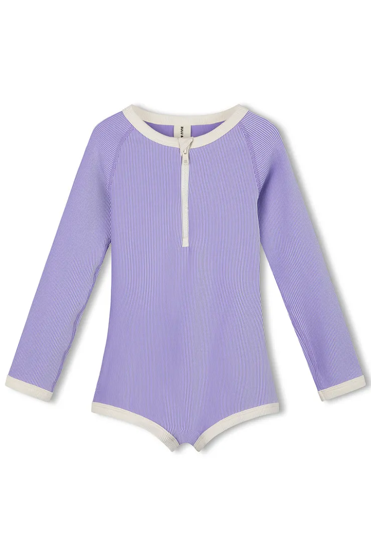 PRE-ORDER Mini Stripe Rib Rashie Onesie - Grape^Zulu & Zephyr Best