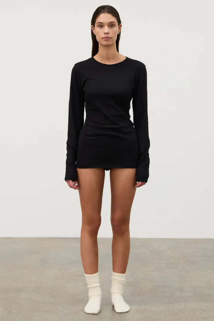 Rib Hemp Jersey Long Sleeve Top - Black^Zulu & Zephyr Shop
