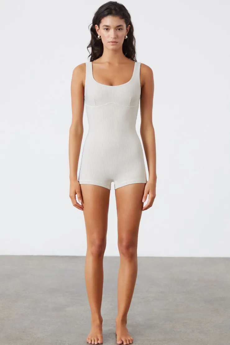 Stripe Rib Bralette Bodysuit - Coconut^Zulu & Zephyr Hot