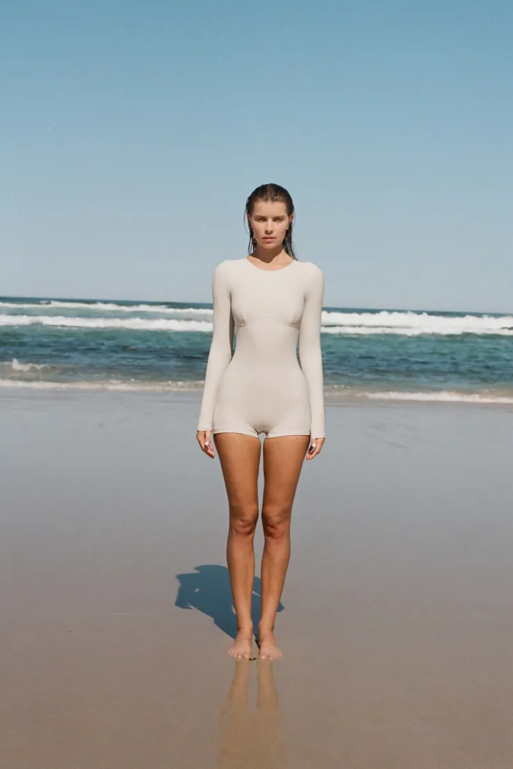 stripe_rib_long_sleeve_one_piece__coconut_2-1.webp Stripe Rib Long Sleeve One Piece - Coconut^Zulu & Zephyr Sale