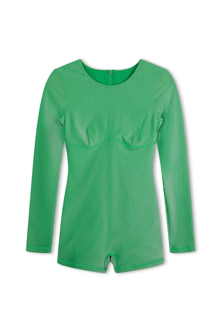 Stripe Rib Long Sleeve One Piece - Parrot Green^Zulu & Zephyr Hot