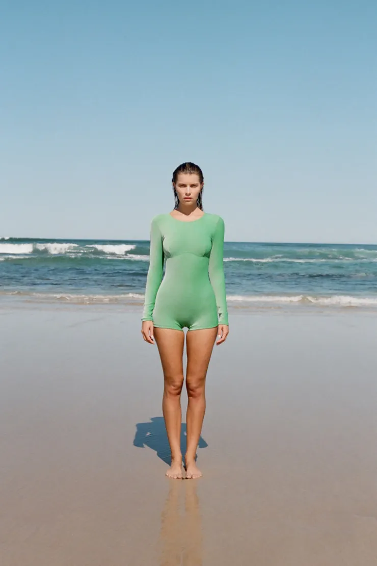 stripe_rib_long_sleeve_one_piece__parrot_green_2-1.webp Stripe Rib Long Sleeve One Piece - Parrot Green^Zulu & Zephyr Hot