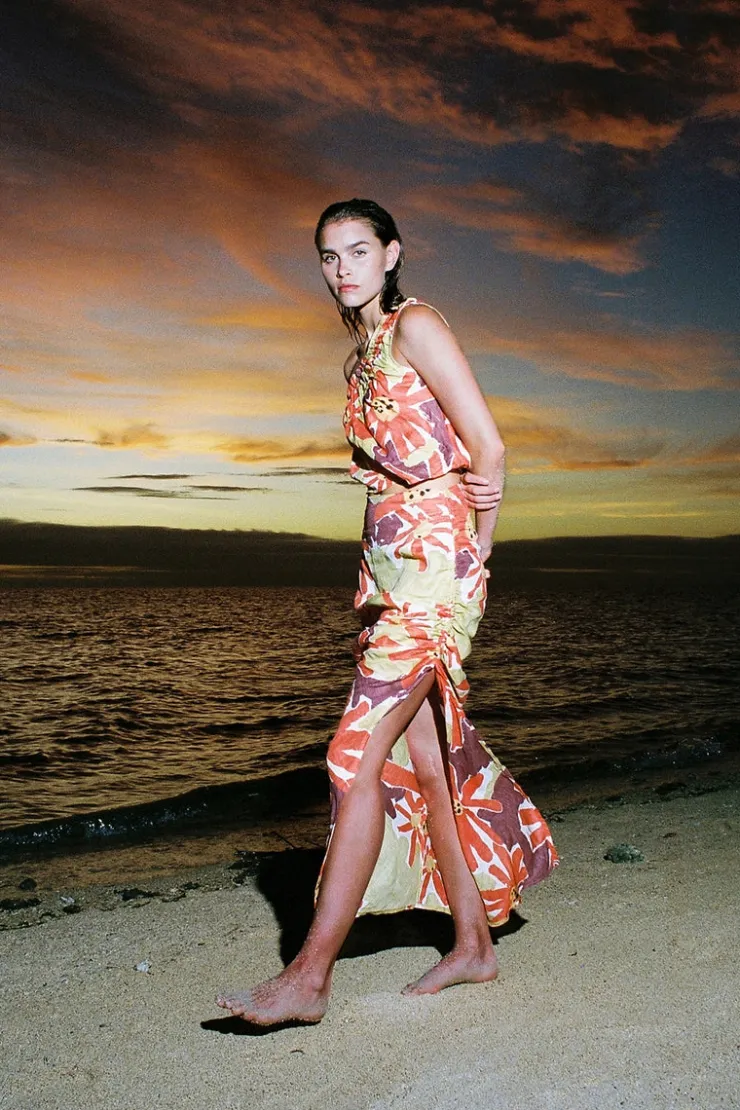 Wildflowers Rouched Linen Skirt^Zulu & Zephyr Clearance